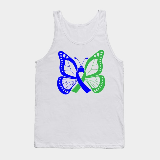 Blue and Green Butterfly Awareness Ribbon Tank Top by FanaticTee